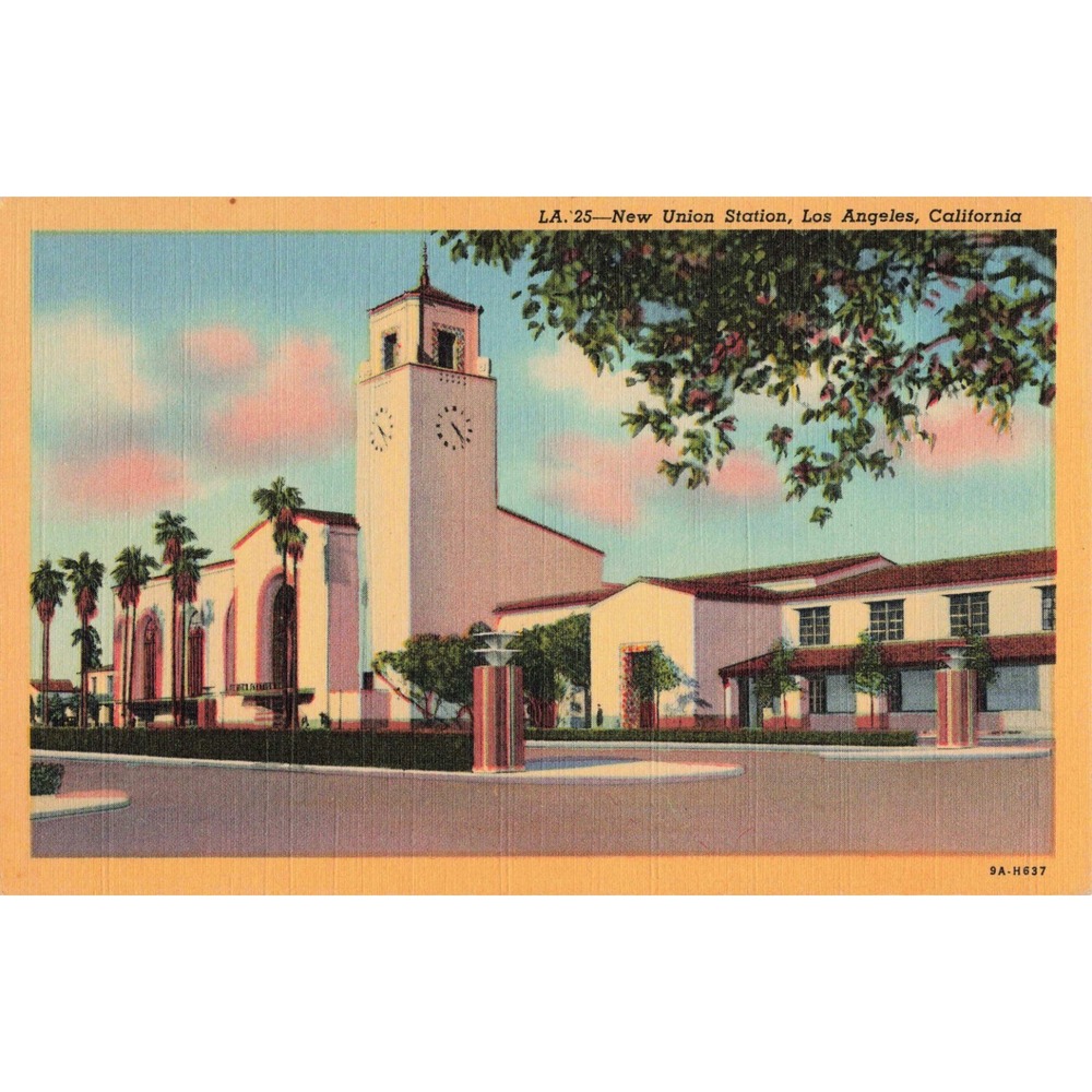 Vintage New Union Station Los Angeles California Linen Postcard LA 25 9A-H637